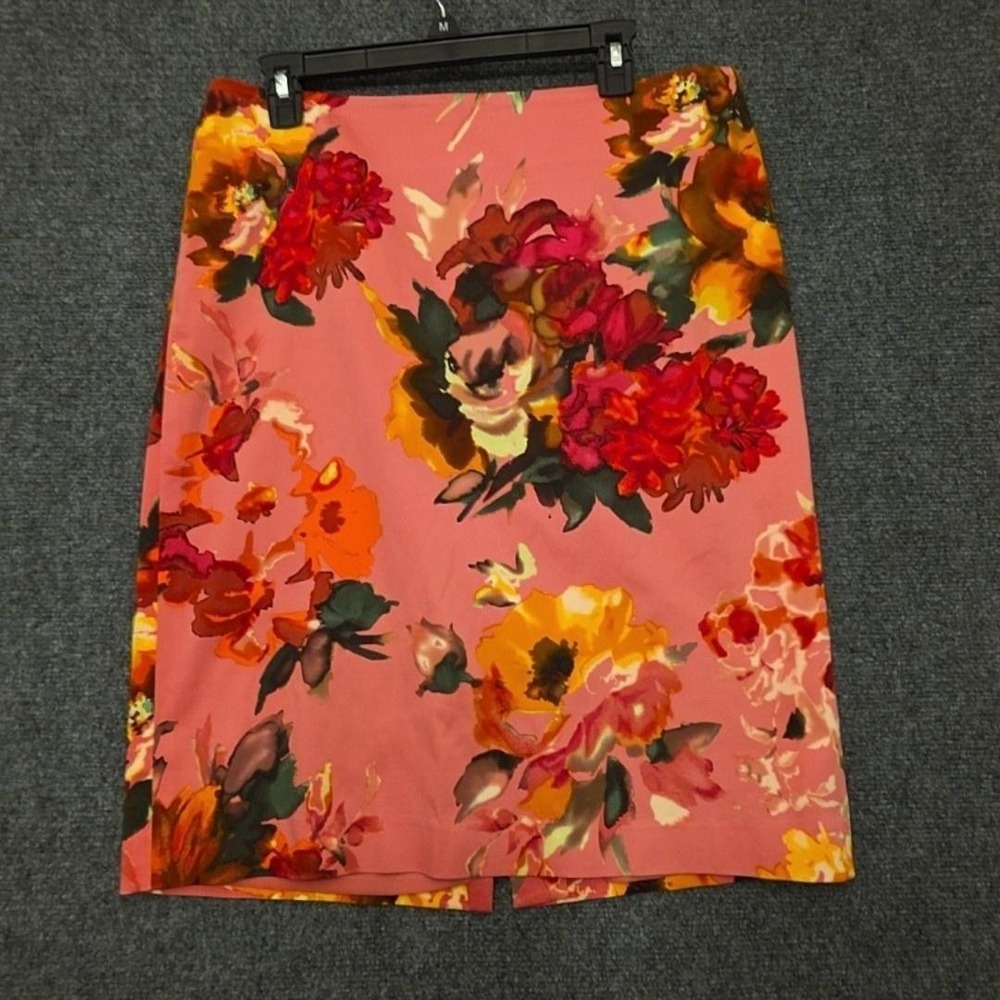 Talbots‎ Skirt Womens 12 Pink Multicolor Floral Pencil Knee Length Lined Stretch